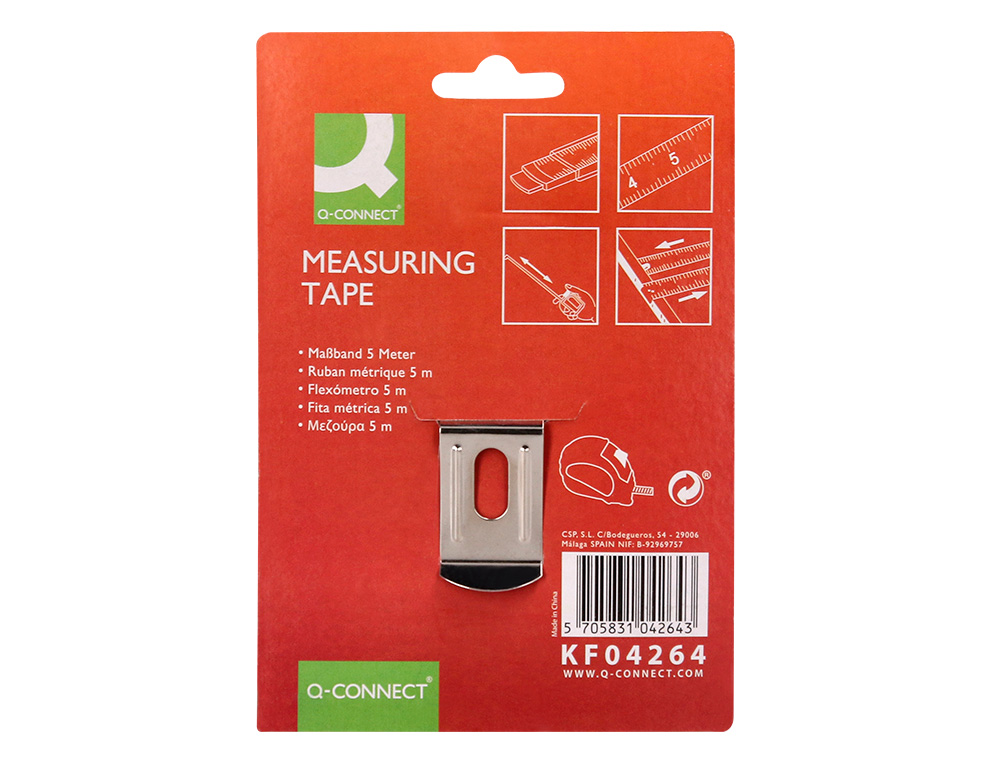 MTRE ENROULEUR Q-CONNECT CAOUTCHOUC FREIN MATRIEL ANTICHOC LARGEUR 19MM LONGUEUR 5M