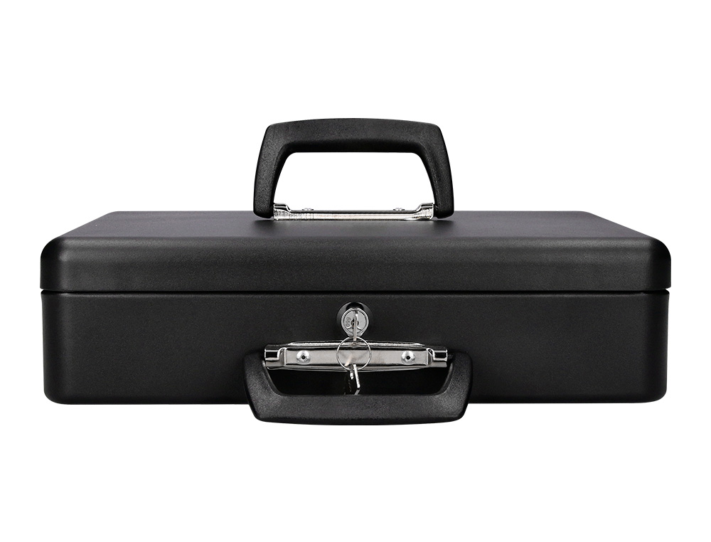 CAISSE MONNAIE Q-CONNECT STRUCTURE ACIER 0.8MM ÉPAISSEUR PLATEAU AMOVIBLE ESPACE BILLETS 370X110X290MM COLORIS NOIR