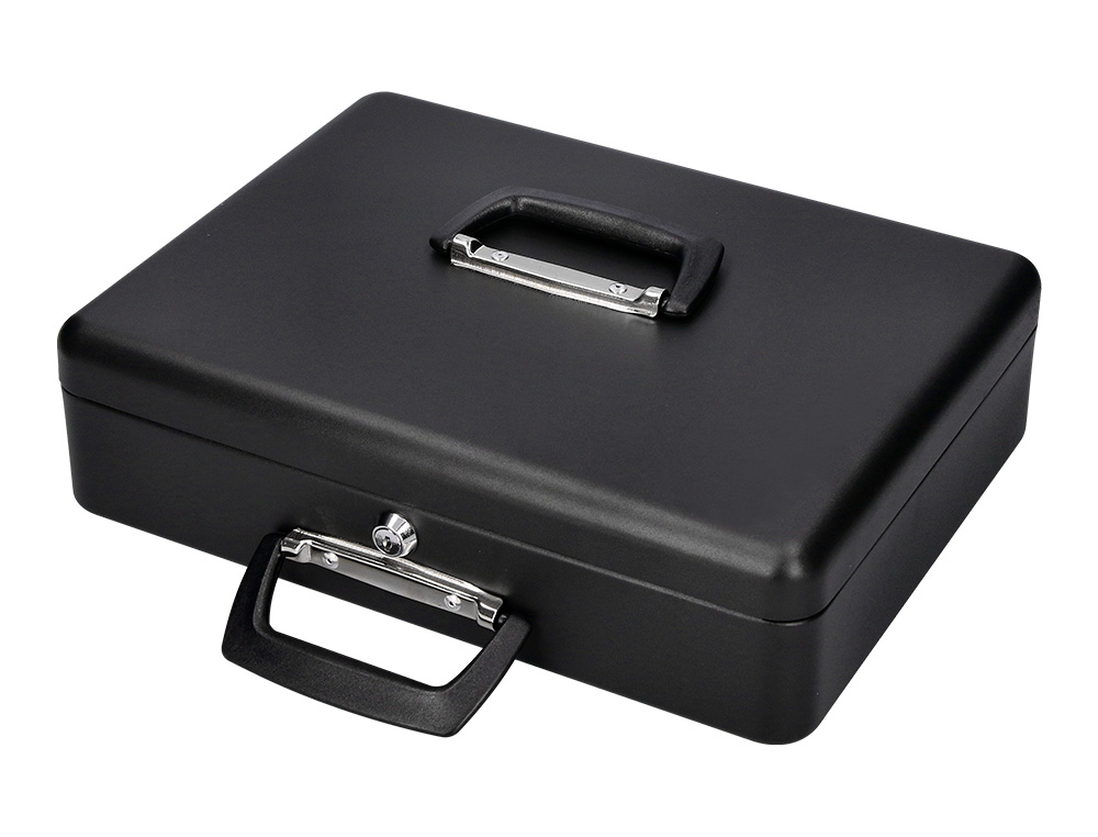 CAISSE MONNAIE Q-CONNECT STRUCTURE ACIER 0.8MM ÉPAISSEUR PLATEAU AMOVIBLE ESPACE BILLETS 370X110X290MM COLORIS NOIR