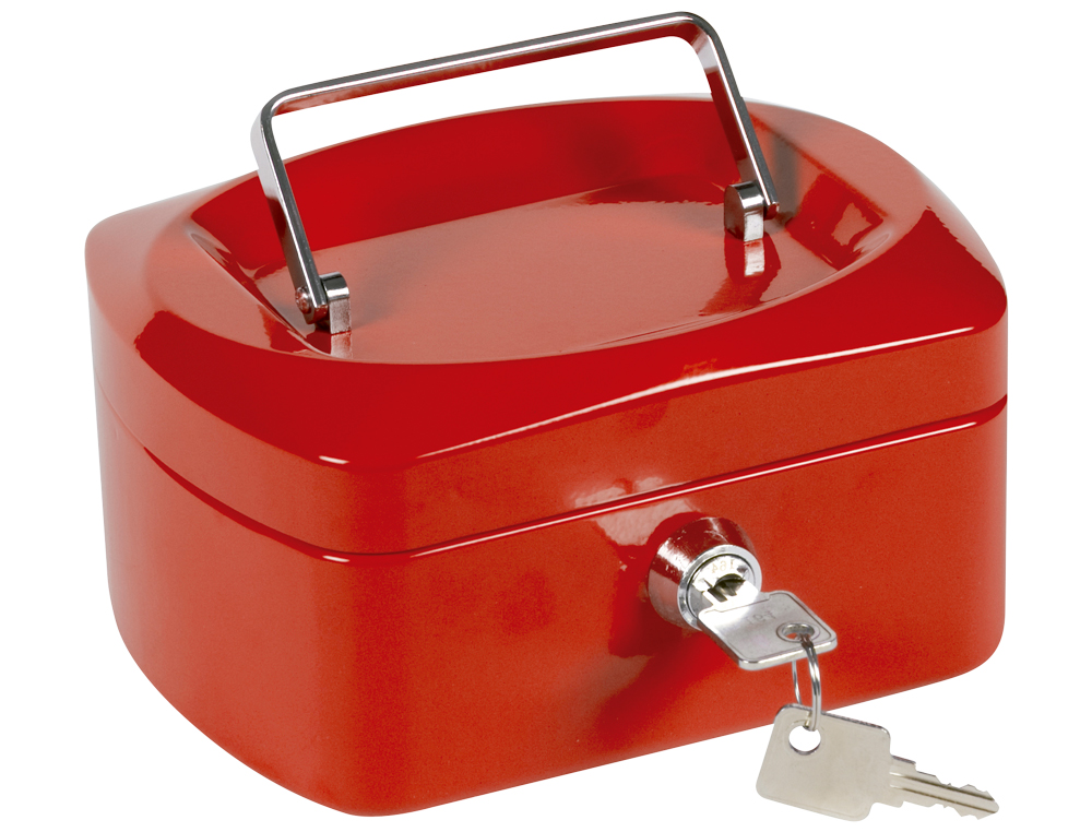 CAISSE MONNAIE Q-CONNECT STRUCTURE ACIER 0.8MM ÉPAISSEUR PLATEAU AMOVIBLE ESPACE BILLETS 152X80X115MM COLORIS ROUGE