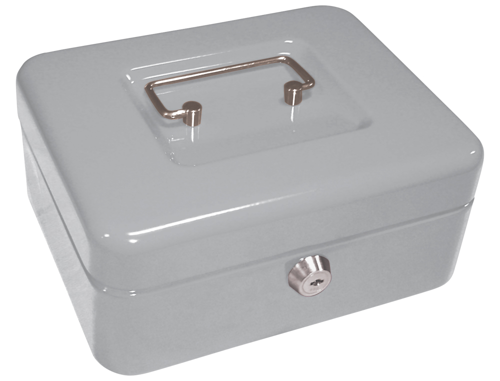 CAISSE MONNAIE Q-CONNECT STRUCTURE ACIER 0.8MM ÉPAISSEUR PLATEAU AMOVIBLE ESPACE BILLETS 200X160X90MM COLORIS ARGENT