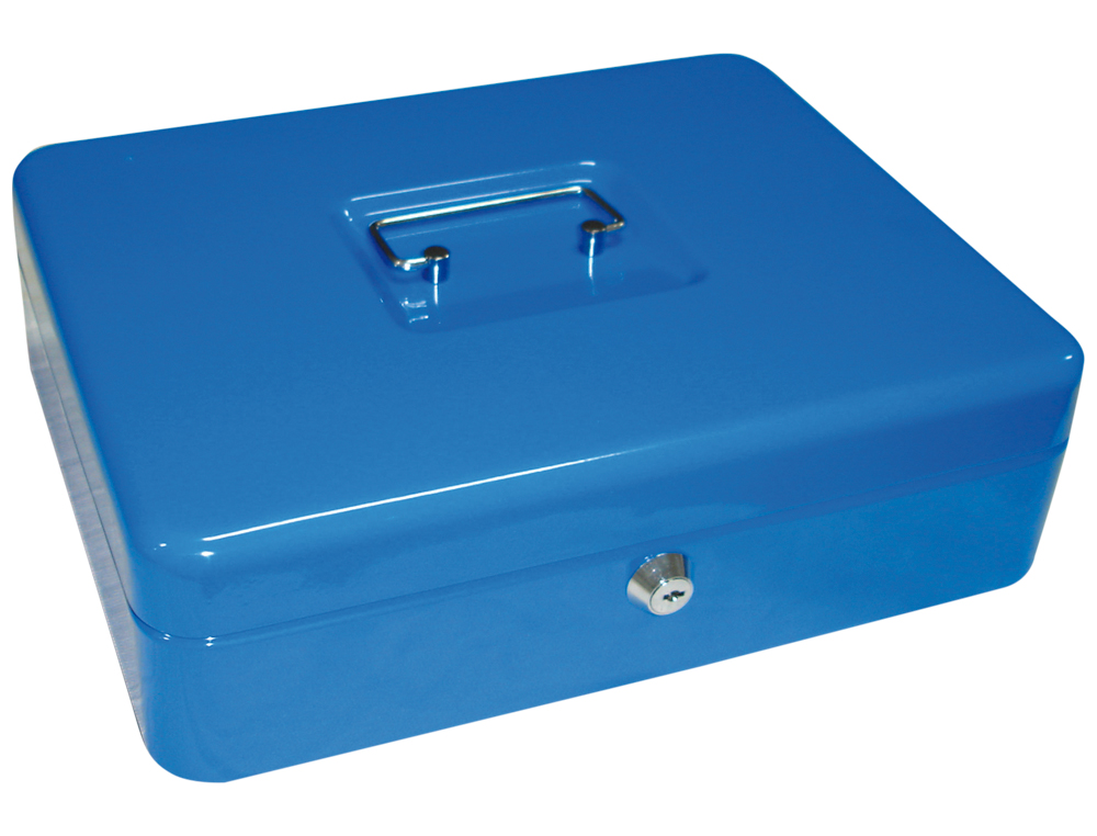 CAISSE MONNAIE Q-CONNECT STRUCTURE ACIER 0.8MM PAISSEUR PLATEAU AMOVIBLE ESPACE BILLETS 300X240X90MM COLORIS BLEU