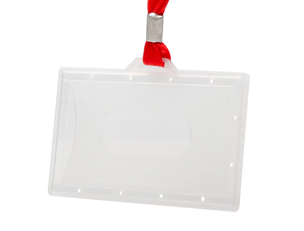 BADGE Q-CONNECT LACET ROUGE PLASTIQUE RIGIDE CONGRÈS FOIRES ENTREPRISES INTÉRIEUR CARTE BLANCHE ROUGE 94X60MM