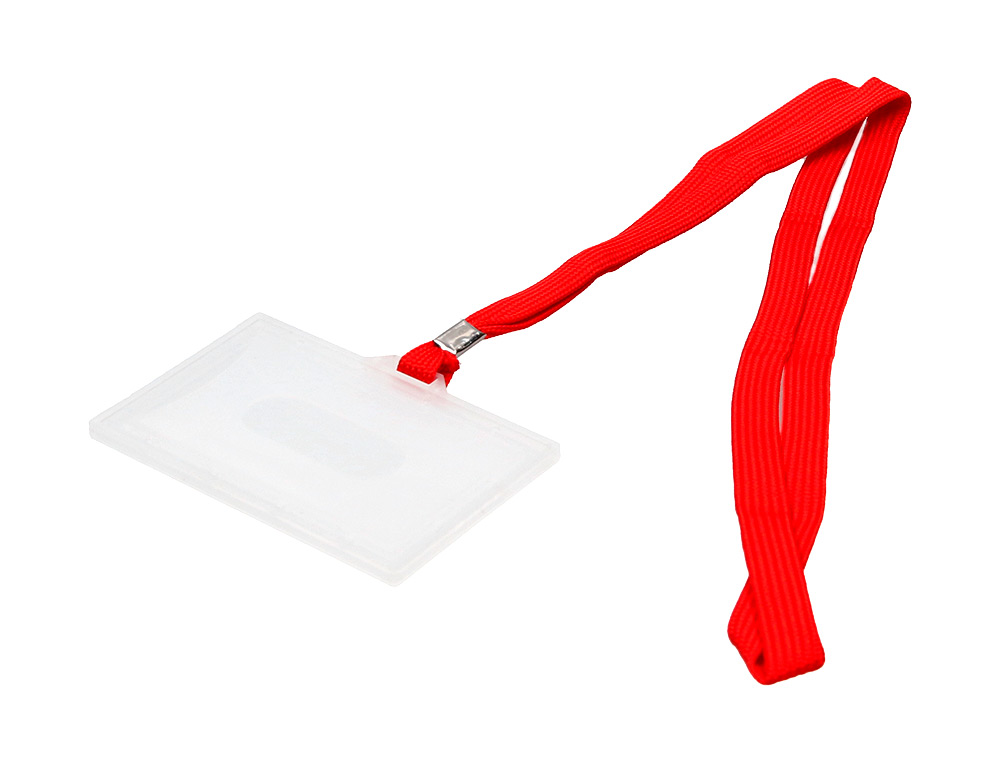 BADGE Q-CONNECT LACET ROUGE PLASTIQUE RIGIDE CONGRÈS FOIRES ENTREPRISES INTÉRIEUR CARTE BLANCHE ROUGE 94X60MM