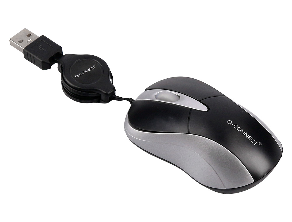 SOURIS MINI Q-CONNECT FILAIRE OPTIQUE 800DPI 3 BOUTONS MOLETTE MOUVEMENT HORIZONTAL VERTICAL USB COLORIS NOIR