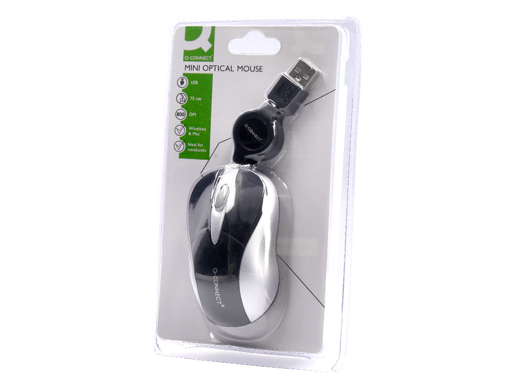 SOURIS MINI Q-CONNECT FILAIRE OPTIQUE 800DPI 3 BOUTONS MOLETTE MOUVEMENT HORIZONTAL VERTICAL USB COLORIS NOIR