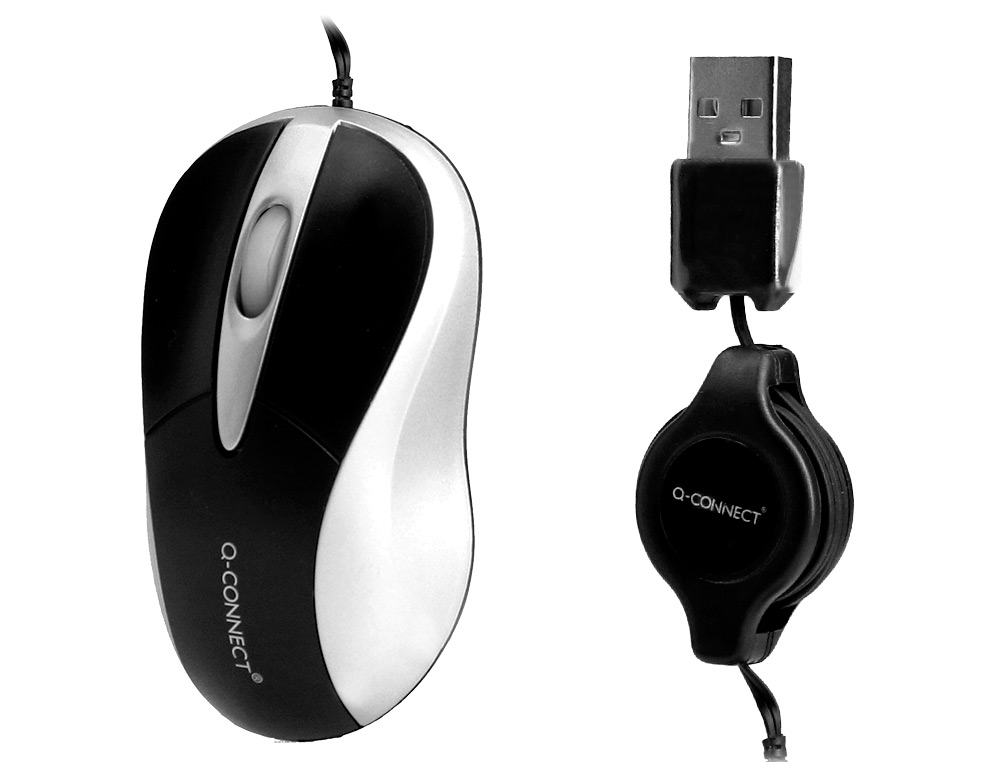 SOURIS MINI Q-CONNECT FILAIRE OPTIQUE 800DPI 3 BOUTONS MOLETTE MOUVEMENT HORIZONTAL VERTICAL USB COLORIS NOIR