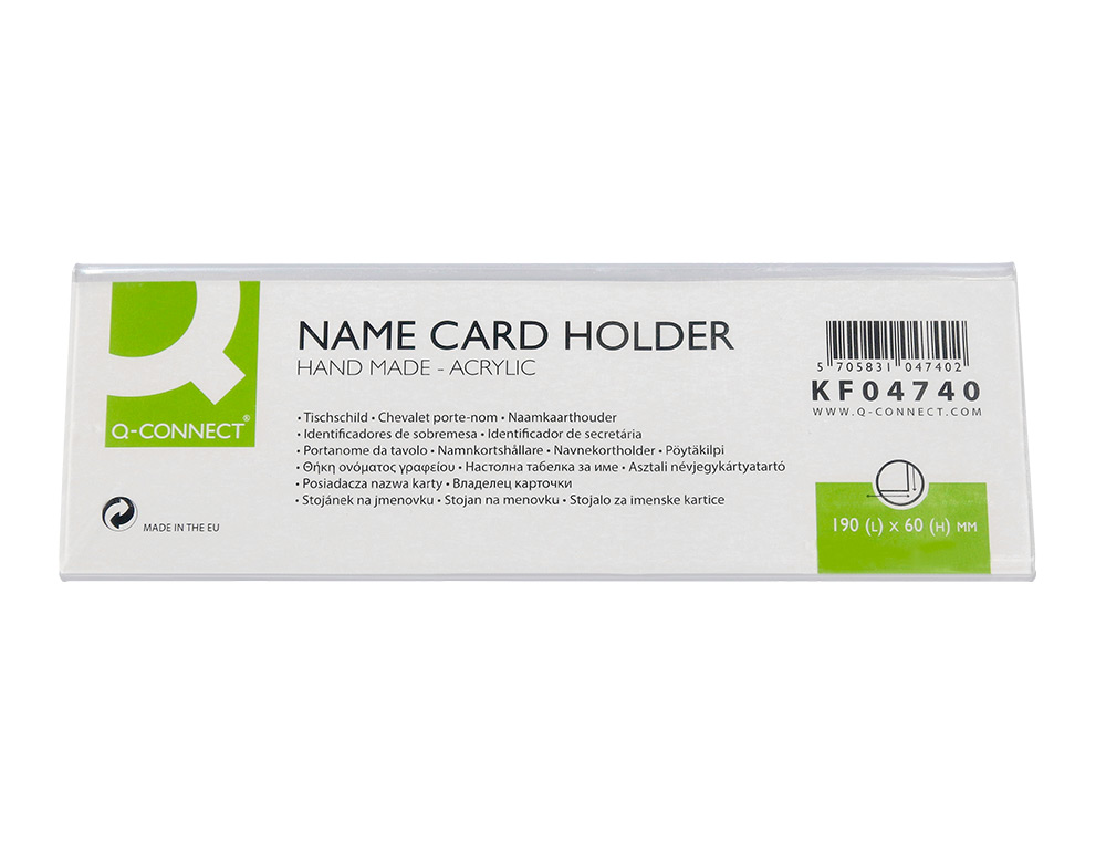 CHEVALET Q-CONNECT PORTE-NOMS MÉTHACRYLATE IDÉAL SYSTÈME IDENTIFICATION 190X60MM