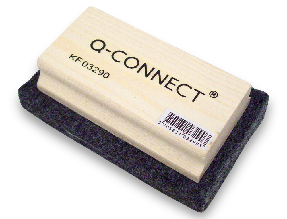 BROSSE EFFACEUR Q-CONNECT TABLEAU VERT/TABLEAU BLANC POIGNÉE EN BOIS BASE FEUTRINE 11X7CM