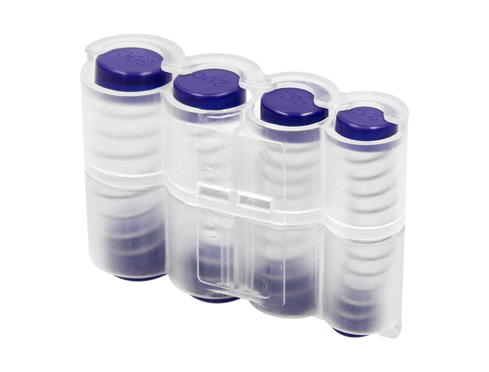 CASIER MONNAYEUR Q-CONNECT SOUFFLET 8 FRACTIONS EUROS 75X105X32MM COLORIS TRANSPARENT/BLEU