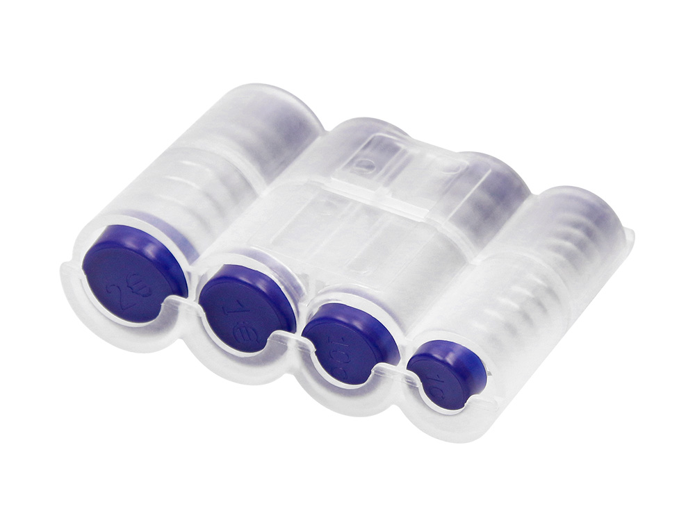 CASIER MONNAYEUR Q-CONNECT SOUFFLET 8 FRACTIONS EUROS 75X105X32MM COLORIS TRANSPARENT/BLEU