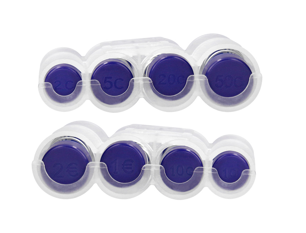 CASIER MONNAYEUR Q-CONNECT SOUFFLET 8 FRACTIONS EUROS 75X105X32MM COLORIS TRANSPARENT/BLEU