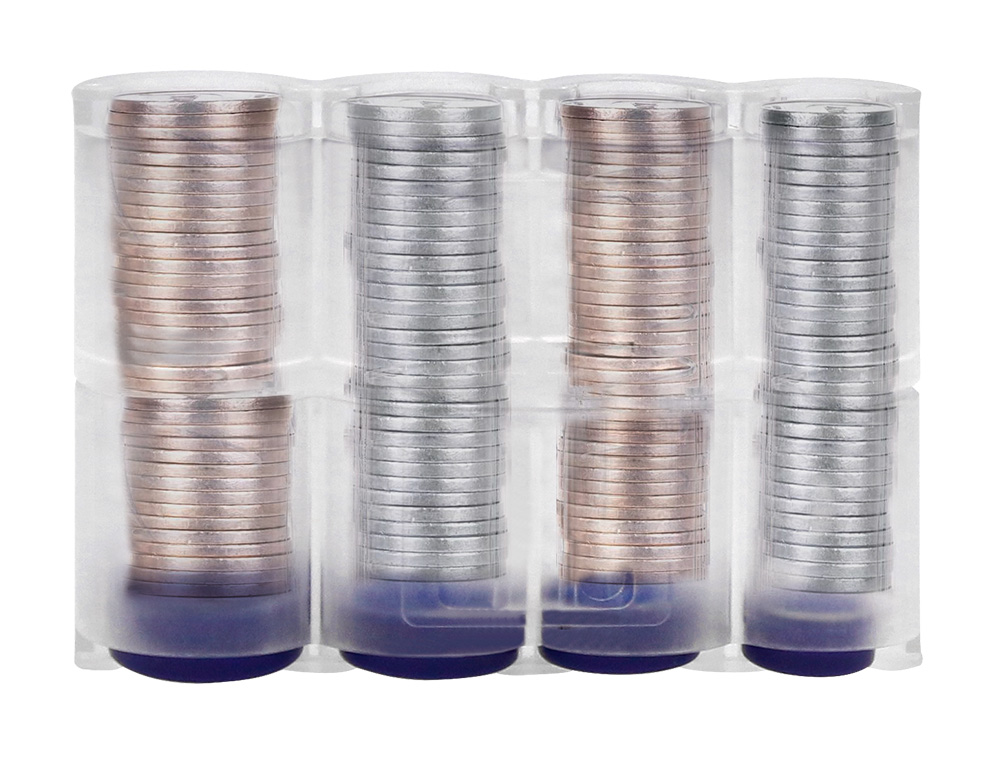 CASIER MONNAYEUR Q-CONNECT SOUFFLET 8 FRACTIONS EUROS 75X105X32MM COLORIS TRANSPARENT/BLEU
