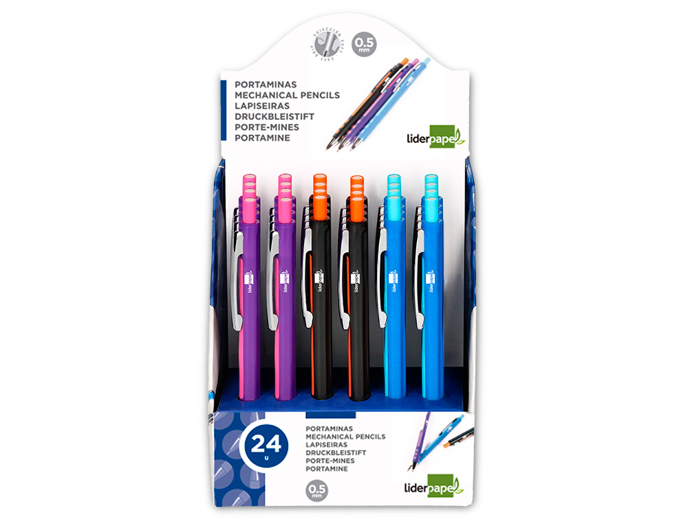 PORTE-MINE LIDERPAPEL PLASTIQUE 0.5MM CORPS PLASTIQUE GRIP CAOUTCHOUC MINES INCLUSES COLORIS ASSORTIS