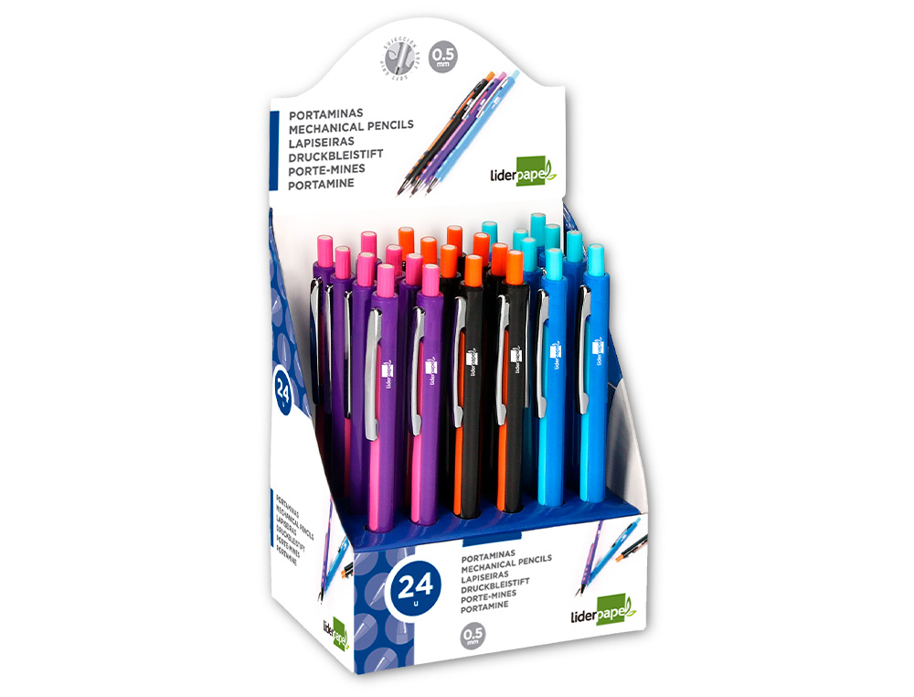 PORTE-MINE LIDERPAPEL PLASTIQUE 0.5MM CORPS PLASTIQUE GRIP CAOUTCHOUC MINES INCLUSES COLORIS ASSORTIS