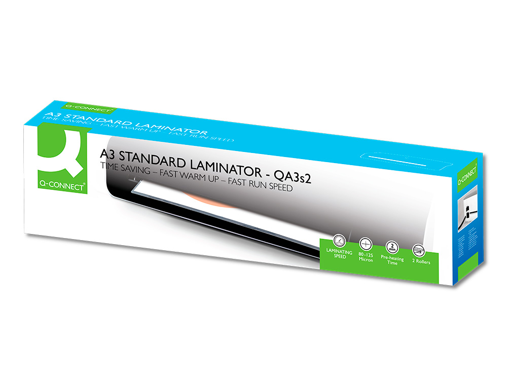 PLASTIFIEUSE Q-CONNECT À CHAUD 75/125MC A3 2 ROULEAUX TEMPÉRATURE 110/135 DEGRÉS VITESSE 300MM/MIN