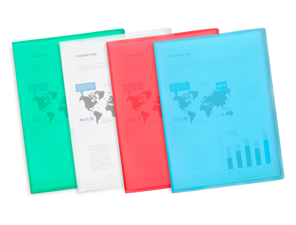 PROTÈGE-DOCUMENTS LIDERPAPEL POLYPROPYLÈNE COUVERTURE FLEXIBLE 20 POCHETTES FIXES COLORIS BLEU TRANSLUCIDE