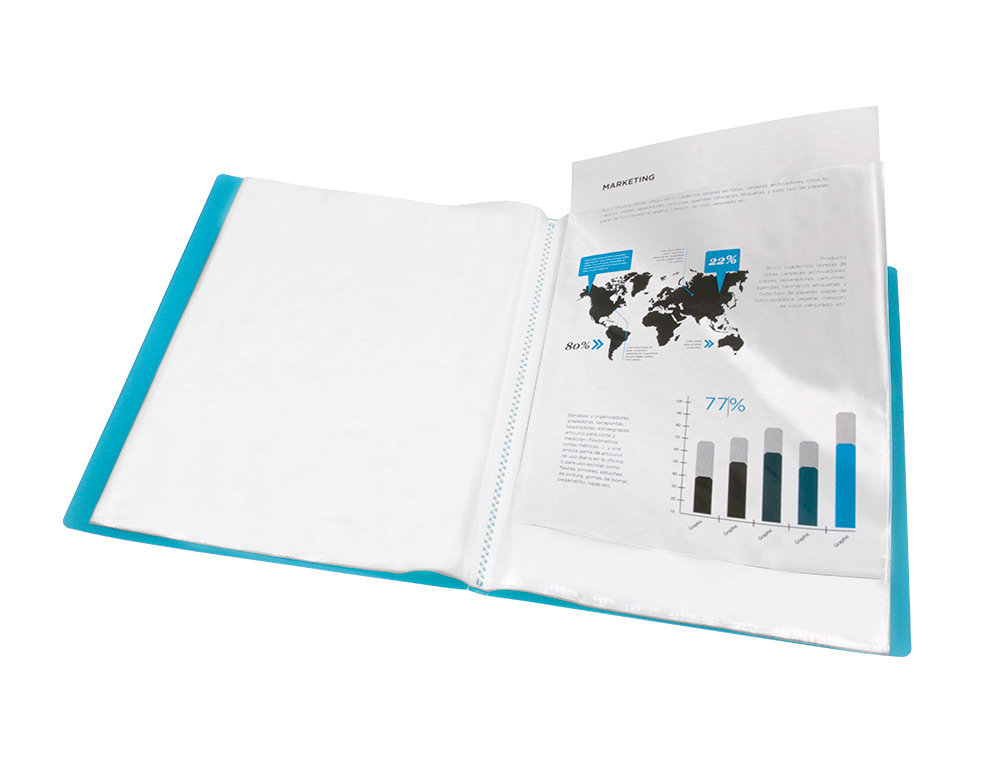 PROTÈGE-DOCUMENTS LIDERPAPEL POLYPROPYLÈNE COUVERTURE FLEXIBLE 20 POCHETTES FIXES COLORIS BLEU TRANSLUCIDE