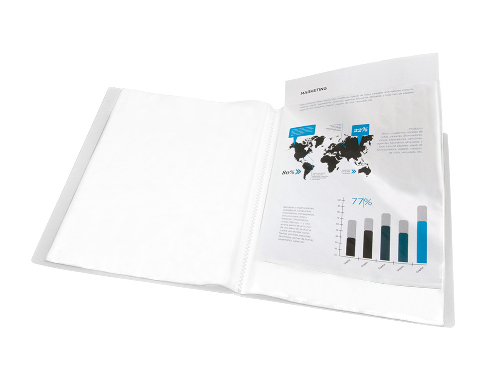 PROTÈGE-DOCUMENTS LIDERPAPEL POLYPROPYLÈNE COUVERTURE FLEXIBLE 20 POCHETTES FIXES A4 210X297MM TRANSPARENT