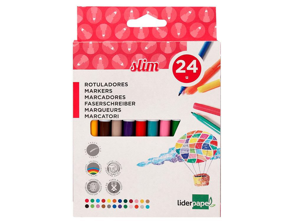 FEUTRE COLORIAGE LIDERPAPEL SLIM LONGUEUR ÉCRITURE 800M POINTE NYLON 2MM DIAMÈTRE ÉTUI CARTON 24 UNITÉS
