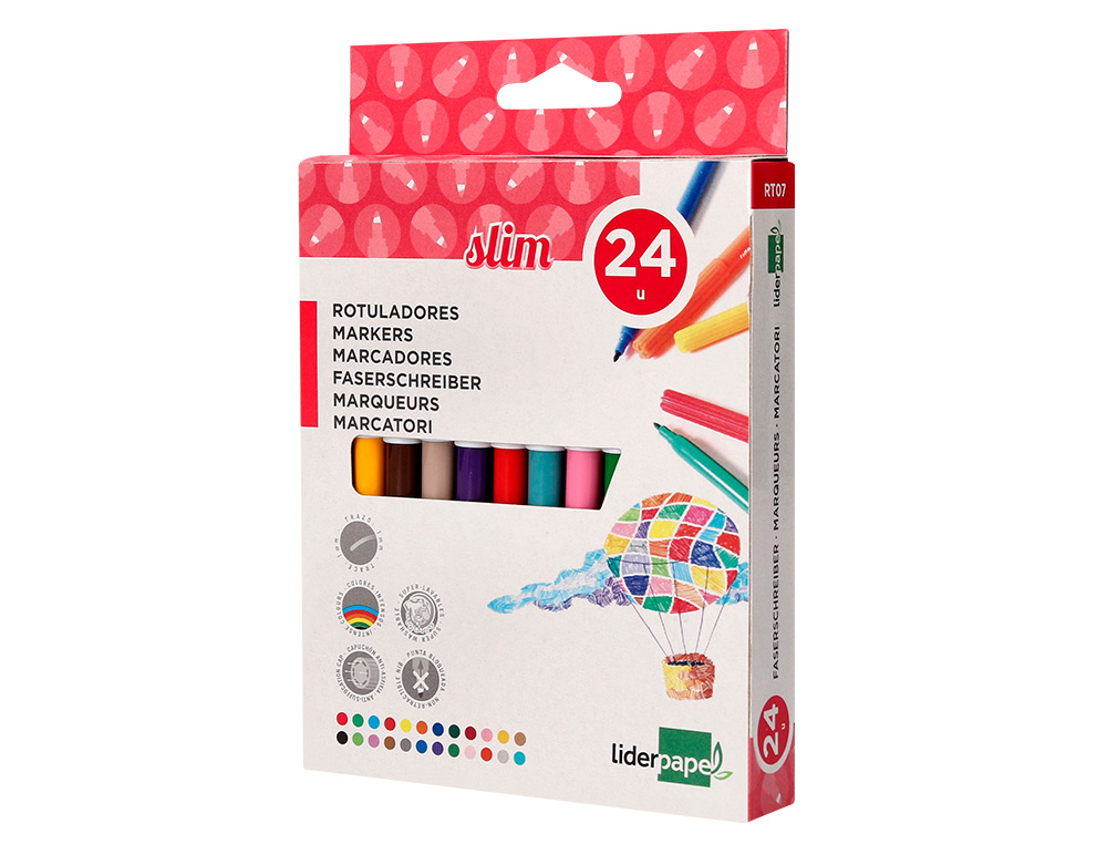 FEUTRE COLORIAGE LIDERPAPEL SLIM LONGUEUR ÉCRITURE 800M POINTE NYLON 2MM DIAMÈTRE ÉTUI CARTON 24 UNITÉS