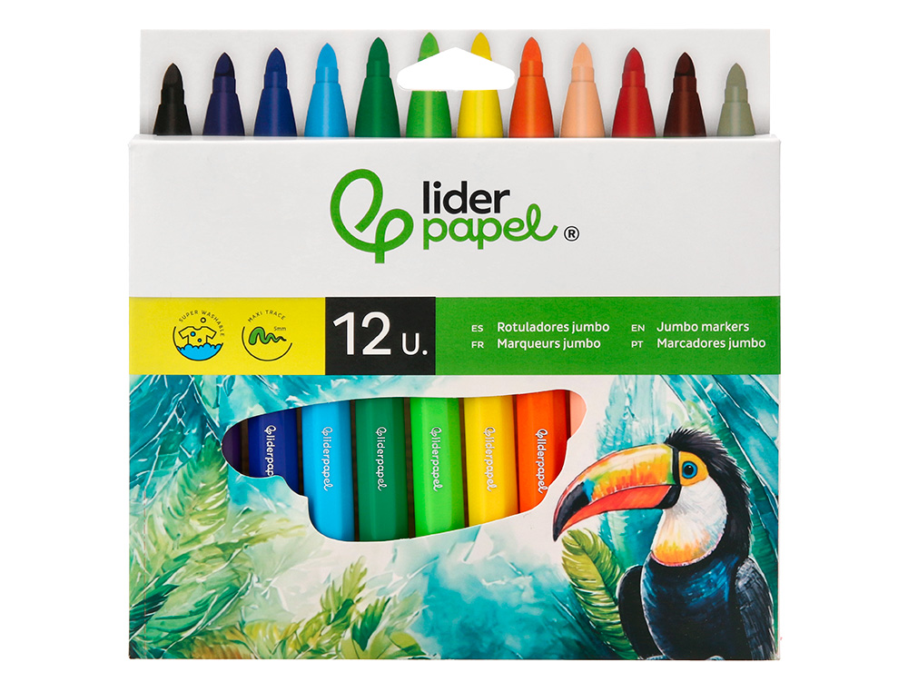 FEUTRE COLORIAGE LIDERPAPEL JUMBO LONGUEUR ÉCRITURE 800M POINTE NYLON 5MM DIAMÈTRE ÉTUI PLASTIQUE 12 UNITÉS