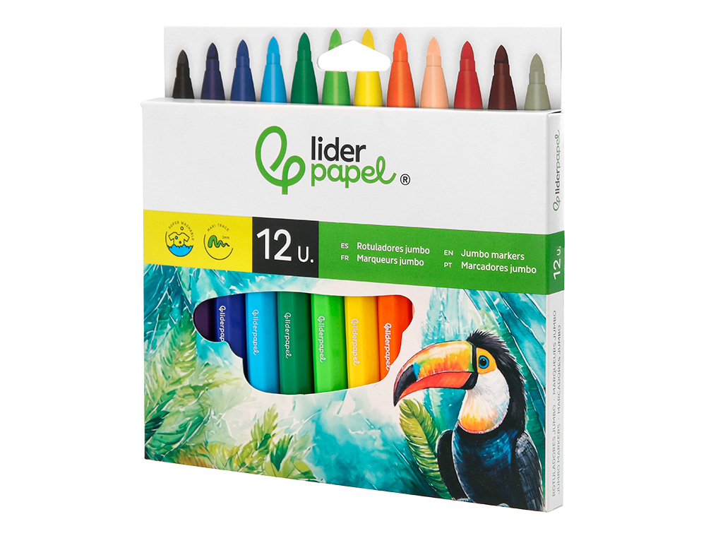 FEUTRE COLORIAGE LIDERPAPEL JUMBO LONGUEUR ÉCRITURE 800M POINTE NYLON 5MM DIAMÈTRE ÉTUI PLASTIQUE 12 UNITÉS