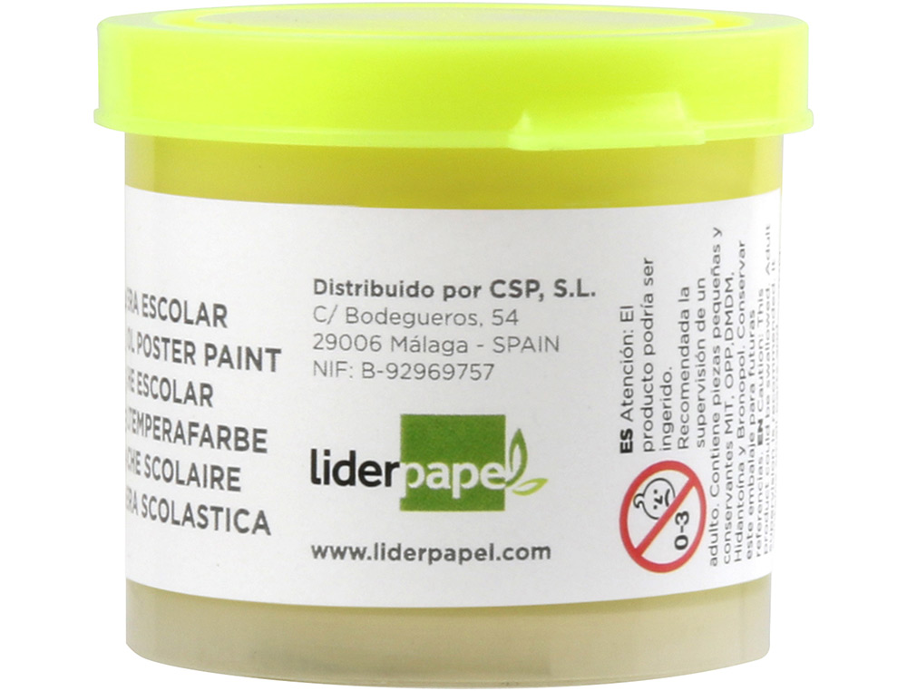 GOUACHE SCOLAIRE LIDERPAPEL COLORIS JAUNE CITRON POT 40ML