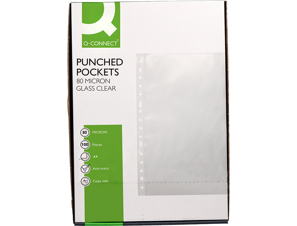 POCHETTE Q-CONNECT PERFOREE DIN A4 80 MC CRISTAL BOITE 100 UNITES