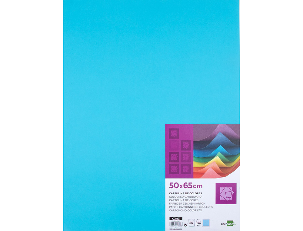 PAPIER CARTONNE LIDERPAPEL 50X65CM 240GR COLORIS BLEU CIEL PAQUET 25 FEUILLES