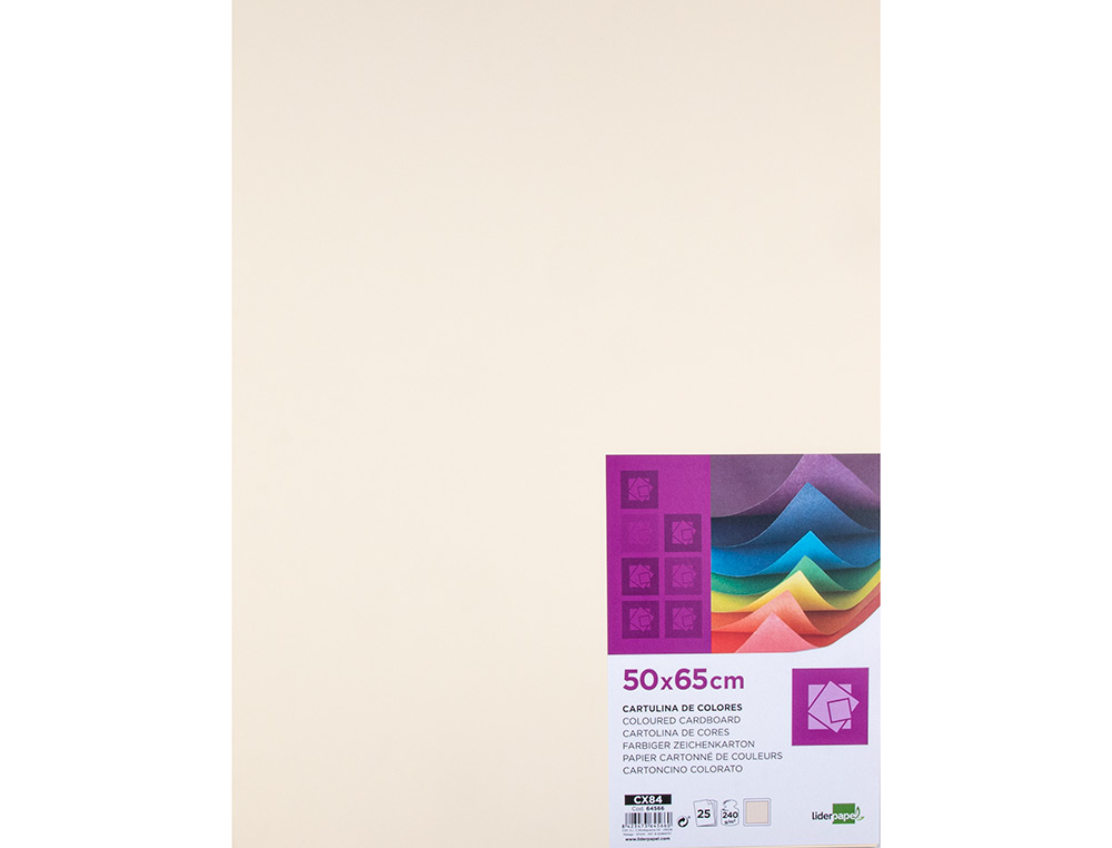 PAPIER CARTONNE LIDERPAPEL 50X65CM 240GR COLORIS CREME PAQUET 25 FEUILLES