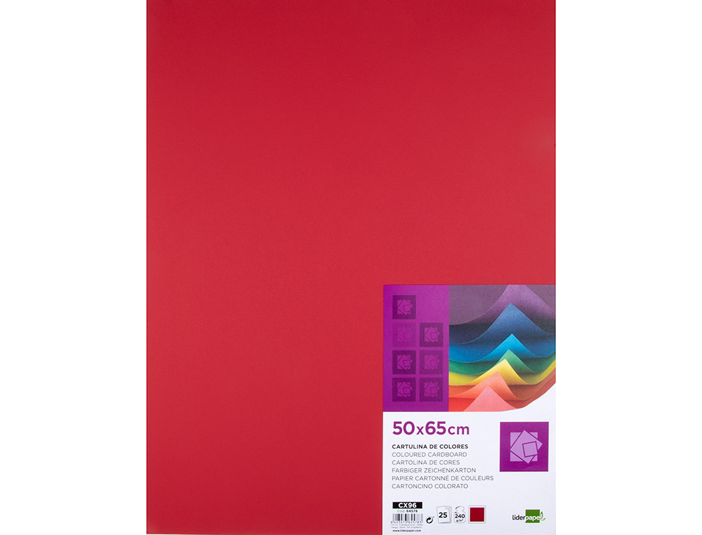 PAPIER CARTONNE LIDERPAPEL 50X65CM 240GR COLORIS ROUGE   NOEL PAQUET 25 FEUILLES