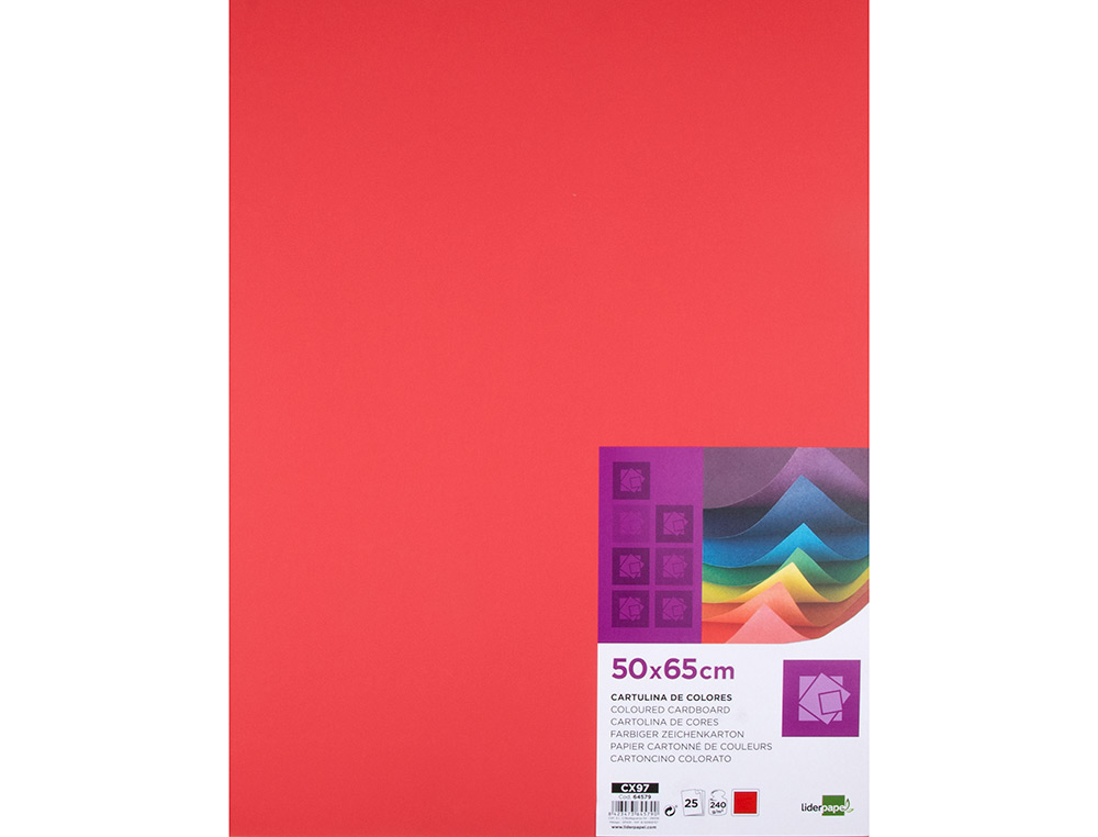 PAPIER CARTONNE LIDERPAPEL 50X65CM 240GR COLORIS ROUGE PAQUET 25 FEUILLES