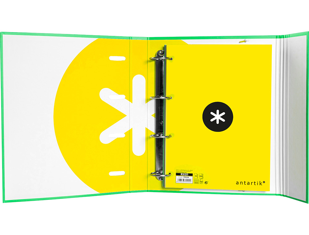 CLASSEUR ANTARTIK 4 ANNEAUX RONDS 40MM A4 CARTON REMBORDE FEUILLETS MOBILES QUADRILLAGE 5MM COLORIS VERT