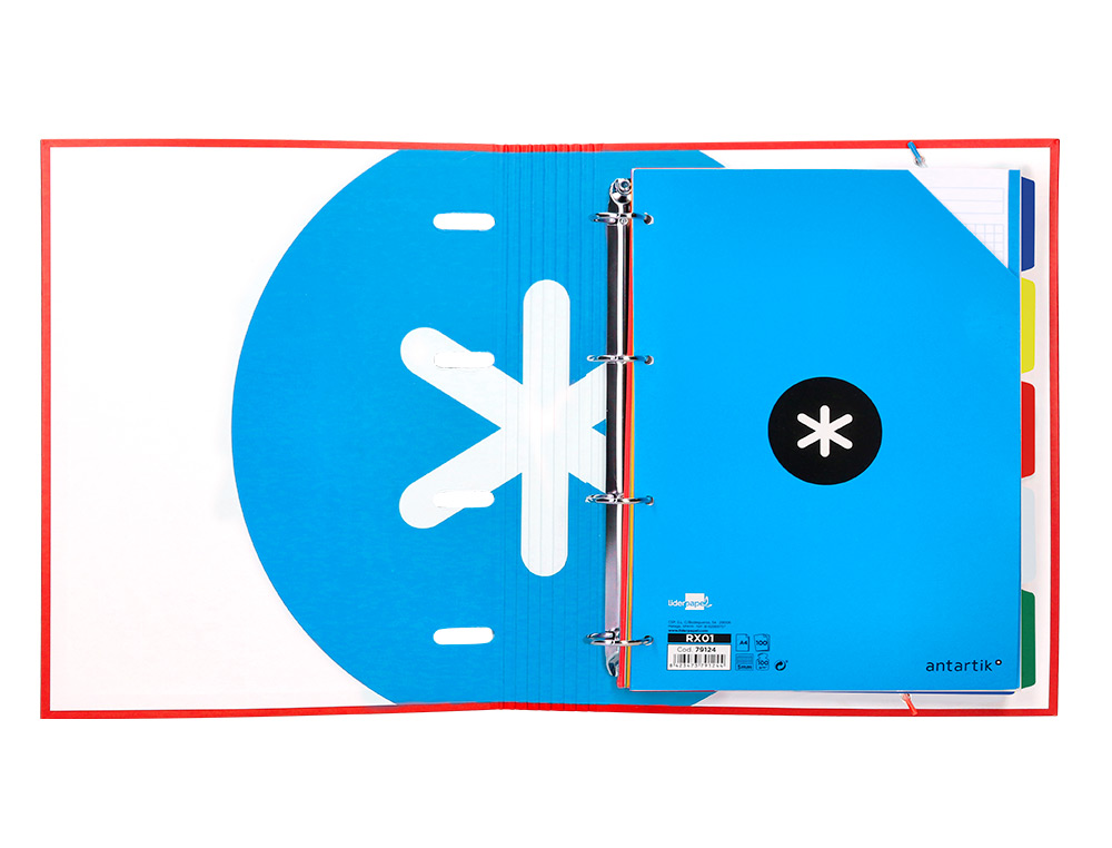 CLASSEUR ANTARTIK 4 ANNEAUX RONDS 40MM A4 CARTON REMBORDE FEUILLETS MOBILES QUADRILLAGE 5MM COLORIS ROUGE