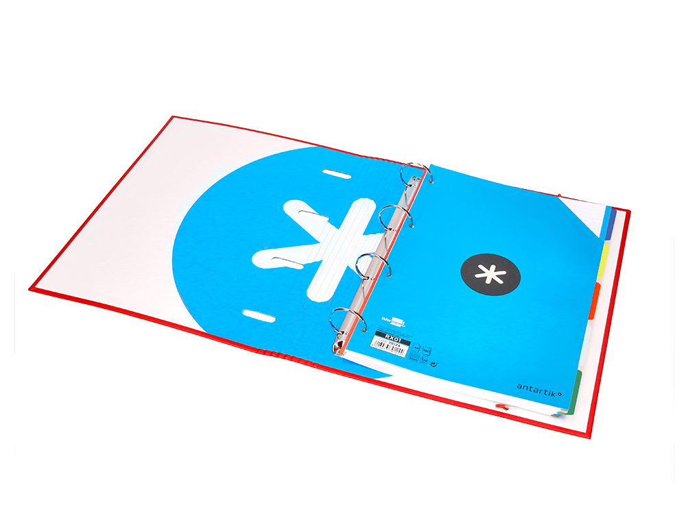 CLASSEUR ANTARTIK 4 ANNEAUX RONDS 40MM A4 CARTON REMBORDE FEUILLETS MOBILES QUADRILLAGE 5MM COLORIS ROUGE