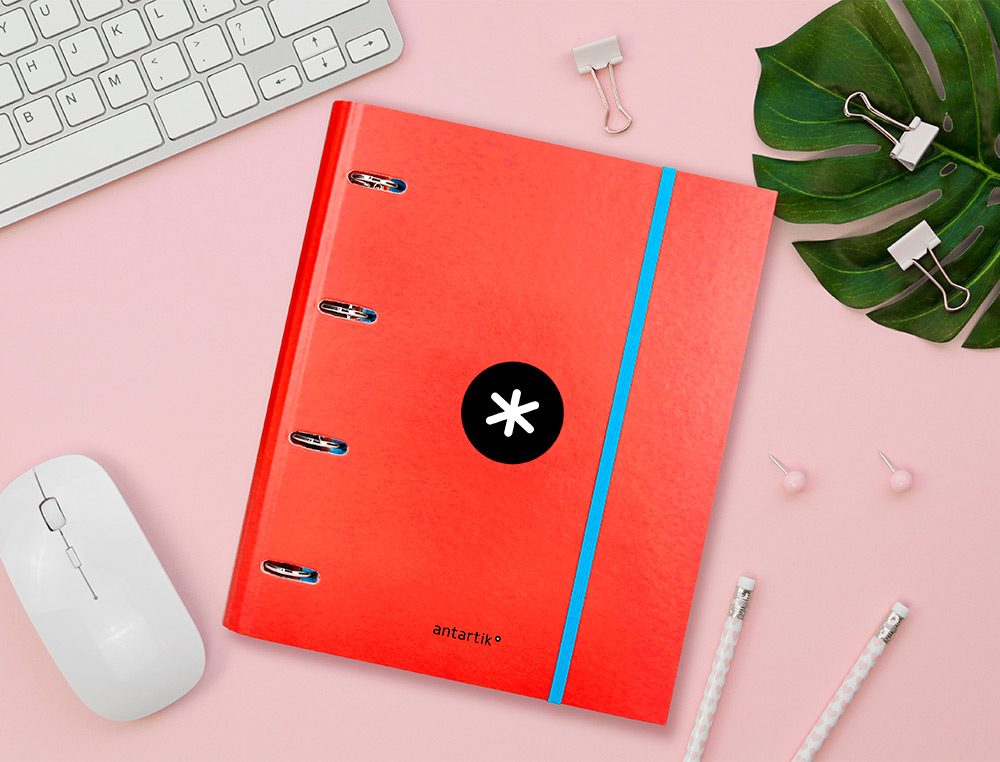 CLASSEUR ANTARTIK 4 ANNEAUX RONDS 40MM A4 CARTON REMBORDE FEUILLETS MOBILES QUADRILLAGE 5MM COLORIS ROUGE