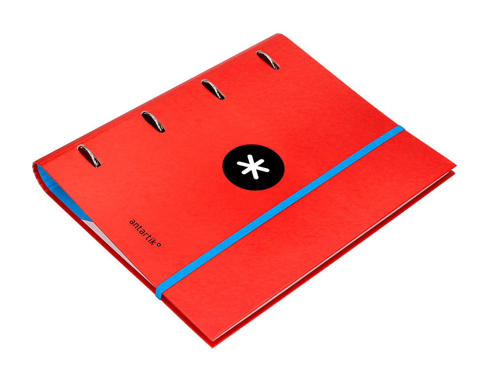CLASSEUR ANTARTIK 4 ANNEAUX RONDS 40MM A4 CARTON REMBORDE FEUILLETS MOBILES QUADRILLAGE 5MM COLORIS ROUGE