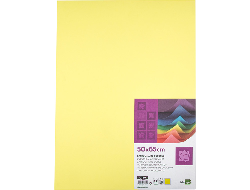 PAPIER CARTONNE LIDERPAPEL 50X65CM 180GR COLORIS JAUNE   CLAIR PAQUET 25 FEUILLES