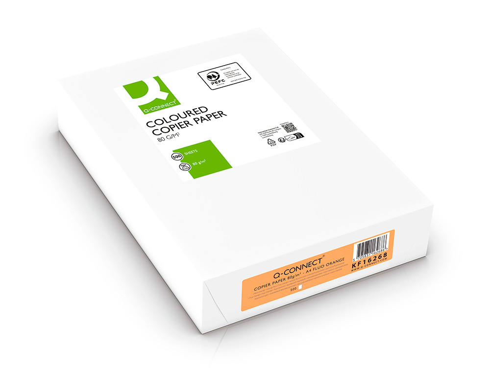 PAPIER COULEUR Q-CONNECT MULTIFONCTION A4 80G/M2 UNICOLORE ORANGE NON RAMETTE 500 FEUILLES