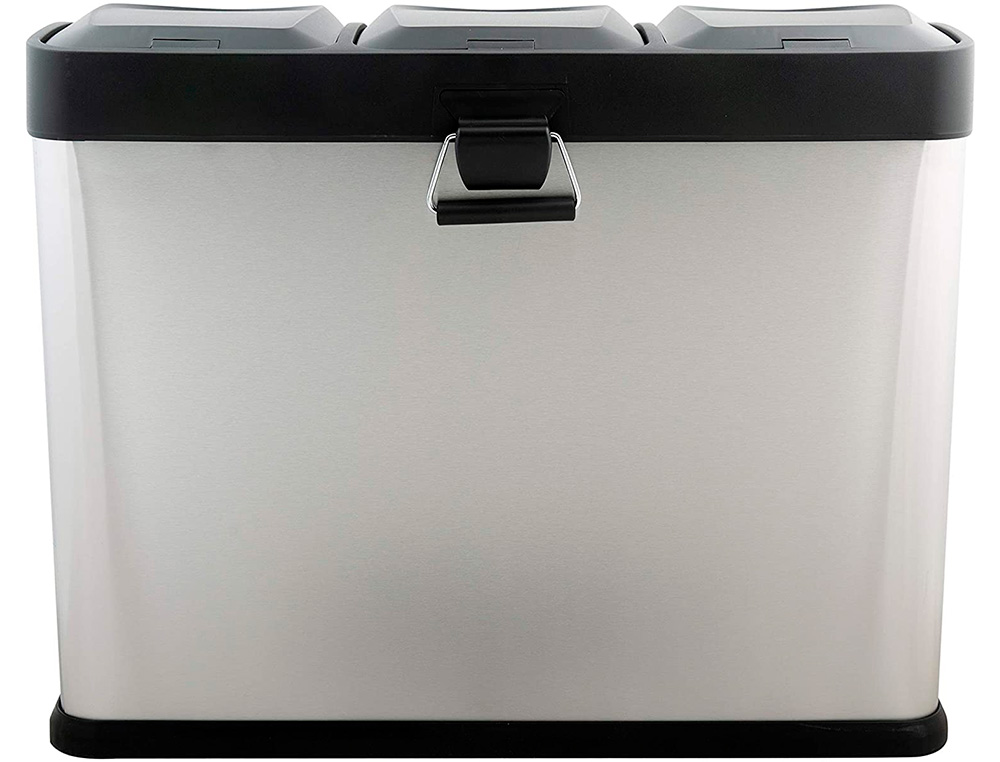 POUBELLE Q-CONNECT MÉTALLIQUE PÉDALE COUVERCLE PLASTIQUE 45L 3 COMPARTIMENTS 15L
