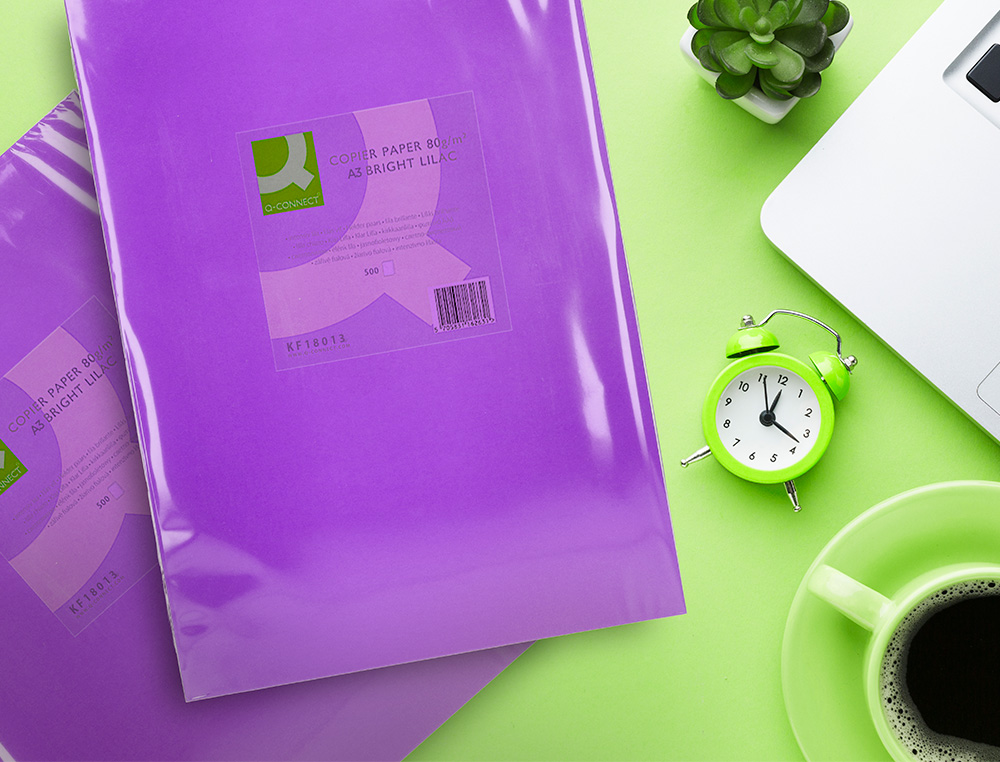 PAPIER COULEUR Q-CONNECT MULTIFONCTION A3 80G/M2 UNICOLORE LILAS RAMETTE 500 FEUILLES