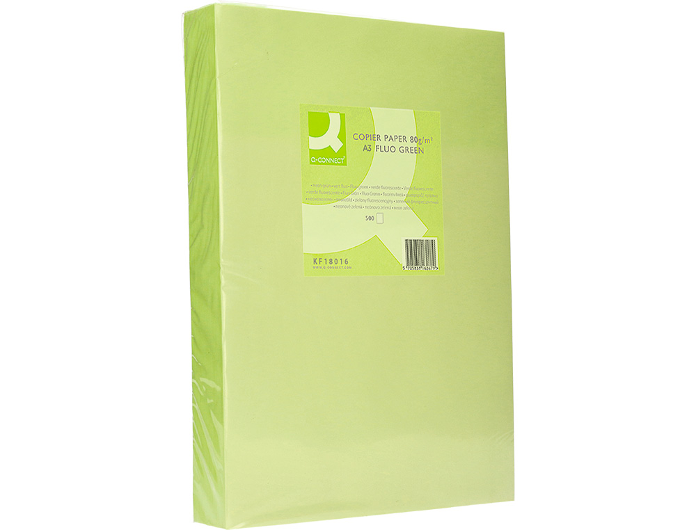 PAPIER COULEUR Q-CONNECT MULTIFONCTION A3 80G/M2 UNICOLORE VERT NÉON RAMETTE 500 FEUILLES