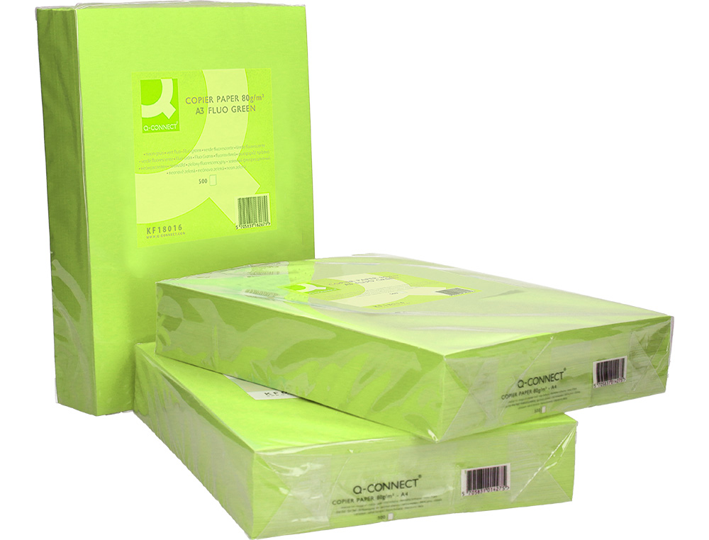PAPIER COULEUR Q-CONNECT MULTIFONCTION A3 80G/M2 UNICOLORE VERT NÉON RAMETTE 500 FEUILLES