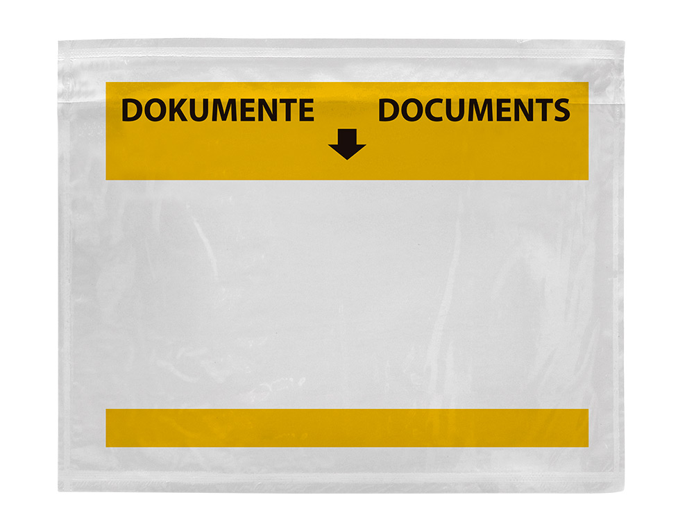 POCHETTE PORTE-DOCUMENTS Q-CONNECT 165X122MM AUTO-ADHESIVE TRANSPARENTE TEXTE FRANCAIS ALLEMAND BOITE 100 UNITES