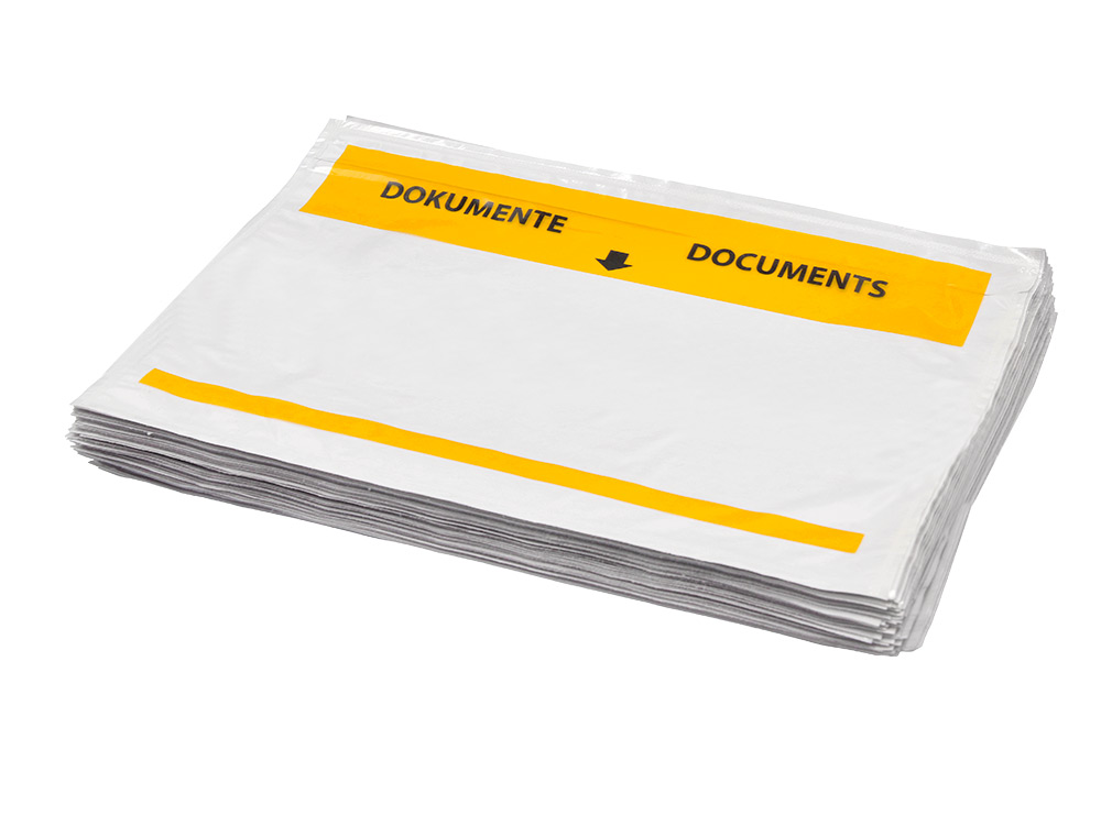 POCHETTE PORTE-DOCUMENTS Q-CONNECT 165X122MM AUTO-ADHESIVE TRANSPARENTE TEXTE FRANCAIS ALLEMAND BOITE 100 UNITES