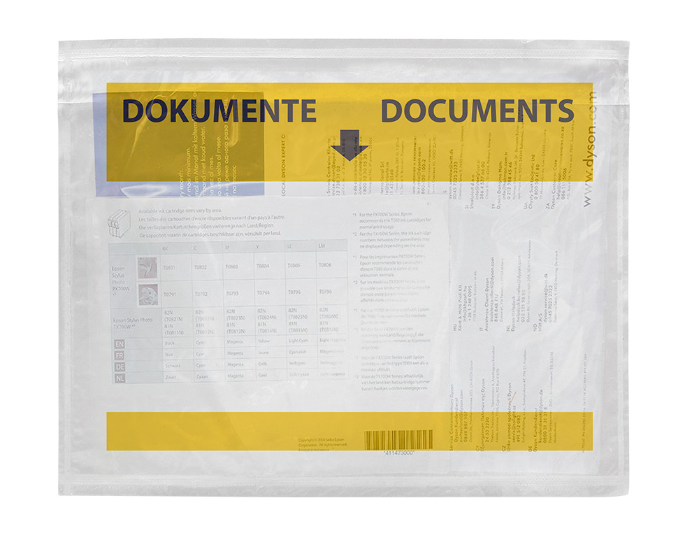POCHETTE PORTE-DOCUMENTS Q-CONNECT 165X122MM AUTO-ADHESIVE TRANSPARENTE TEXTE FRANCAIS ALLEMAND BOITE 100 UNITES