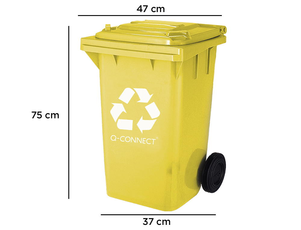 POUBELLE Q-CONNECT CONTENEUR PLASTIQUE COUVERCLE 100L 470X750X370MM PLASTIQUE EMBALLAGES COLORIS JAUNE