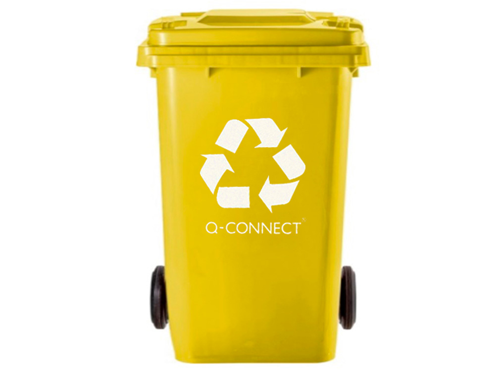 POUBELLE Q-CONNECT CONTENEUR PLASTIQUE COUVERCLE 100L 470X750X370MM PLASTIQUE EMBALLAGES COLORIS JAUNE