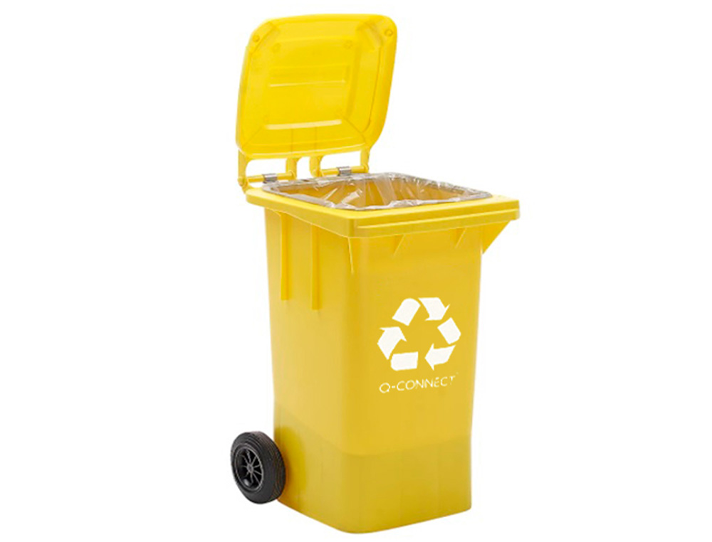 POUBELLE Q-CONNECT CONTENEUR PLASTIQUE COUVERCLE 100L 470X750X370MM PLASTIQUE EMBALLAGES COLORIS JAUNE